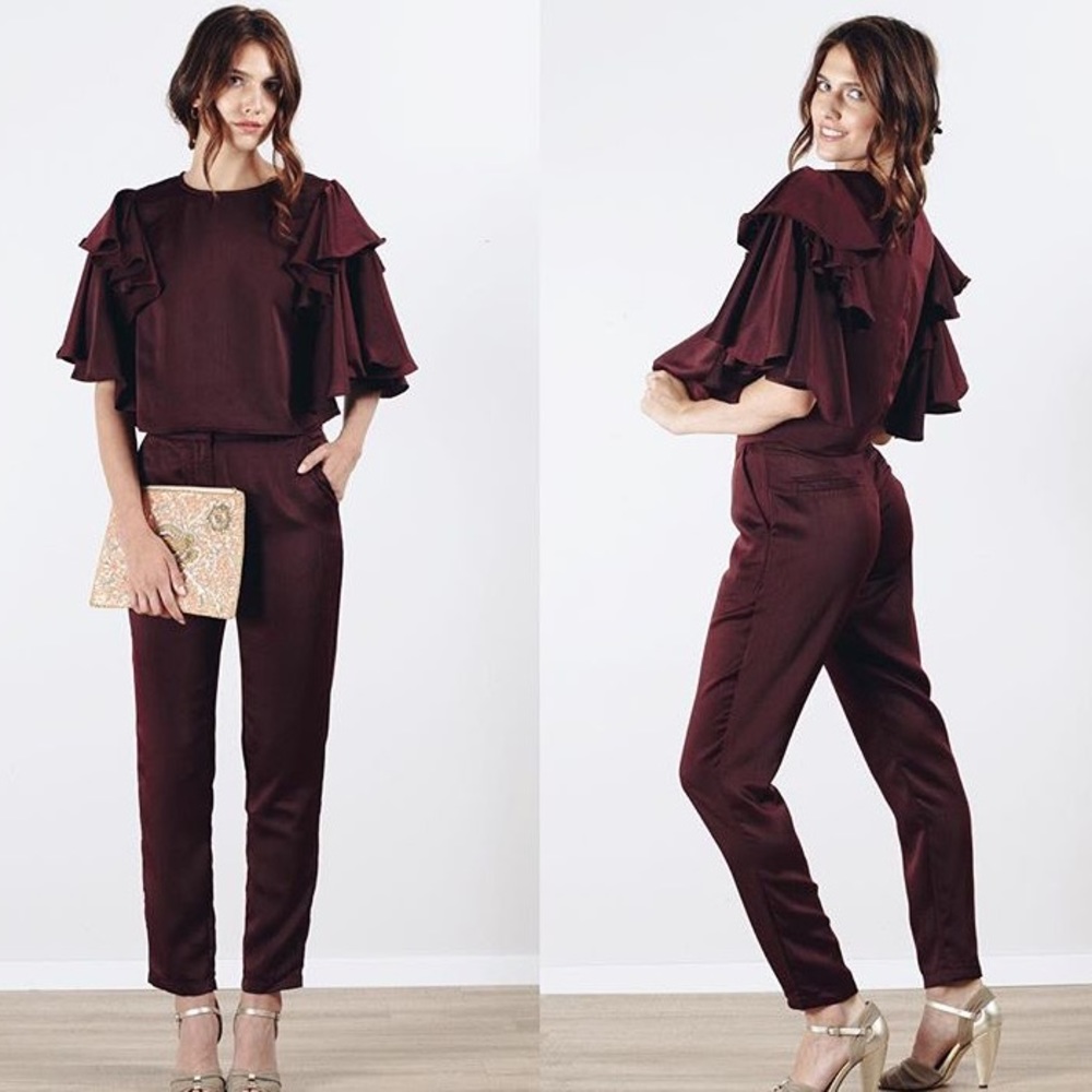 Burgundy Satin two-piece set